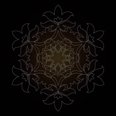 İzole anahat bir mandala şeklinde süs. Vintage mandala, çiçek stil öğeleri. Oryantal mandala desen, mavi arka plan üzerinde vektör çizim