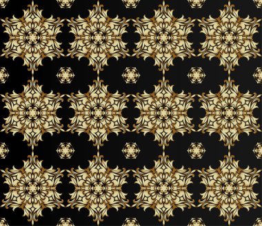 Geleneksel Hint tarzı, kına dövme, altın çıkartmalar, tasarım, mehndi ve yoga ile süs çiçek öğeleri kartları ve yazdırır. Altın mehndi Dikişsiz desen vektör çizim.