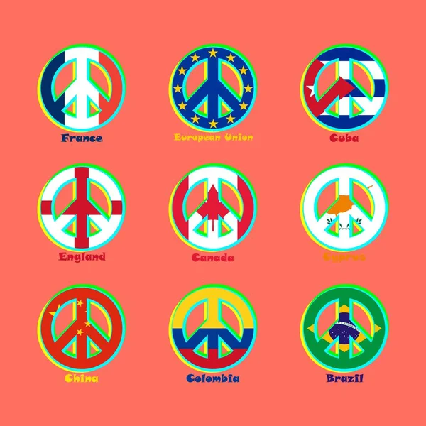 Banderas Diferentes Países Del Mundo Como Signo Pacifismo Que Representa — Archivo Imágenes Vectoriales