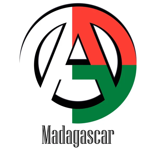 以无政府状态标志的世界马达加斯加国旗 代表着人民的自由和平等 — 图库矢量图片