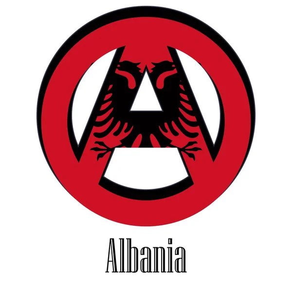 以无政府主义标志的形式悬挂世界阿尔巴尼亚国旗 主张人民的自由和平等 — 图库矢量图片