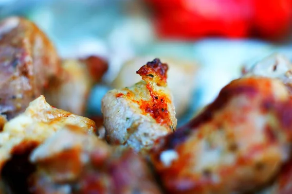 Tidak ada tusuk daging babi shish kebab terisolasi pada latar belakang putih — Stok Foto