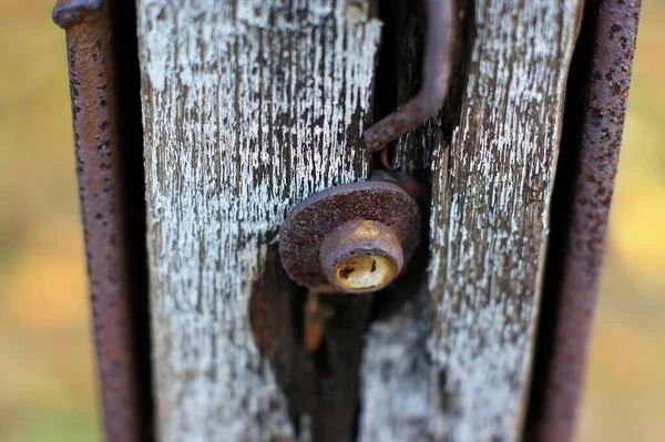 Old rusty padlock that closes the gate — Stock Photo, Image