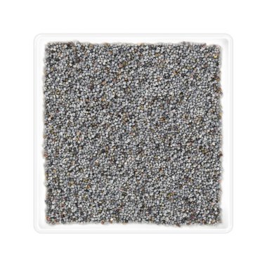 Beyaz arka plan üzerinde kare kase haşhaş tohumu