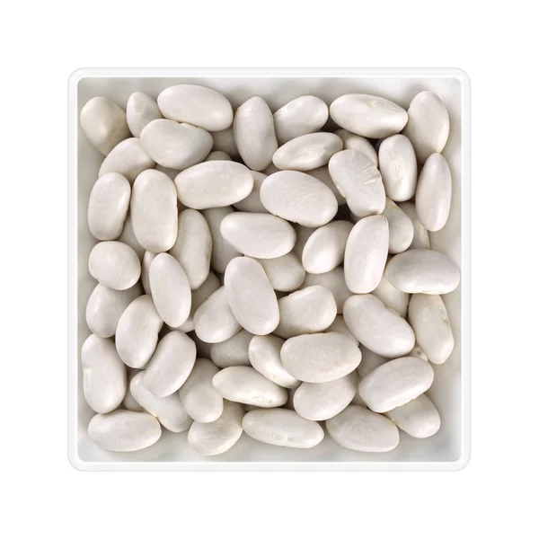 White Beans Square Bowl White Background — Stock Photo, Image