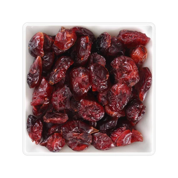 在方形碗干红莓在白色背景 — 图库照片