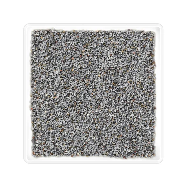 Beyaz arka plan üzerinde kare kase haşhaş tohumu