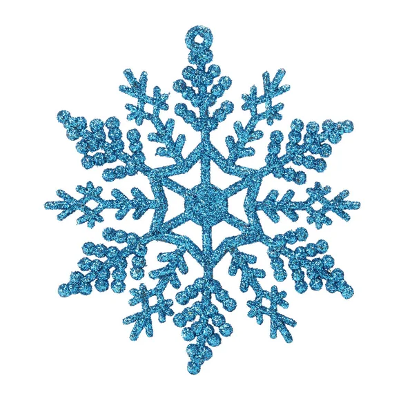 Blauwe Sneeuw Vlok Kerst Ornament Geïsoleerd Witte Achtergrond — Stockfoto