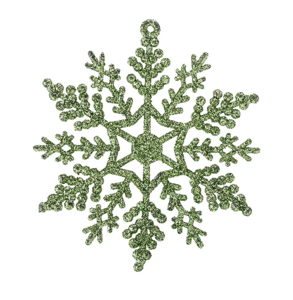 Groene Sneeuw Vlok Kerst Ornament Geïsoleerd Witte Achtergrond — Stockfoto