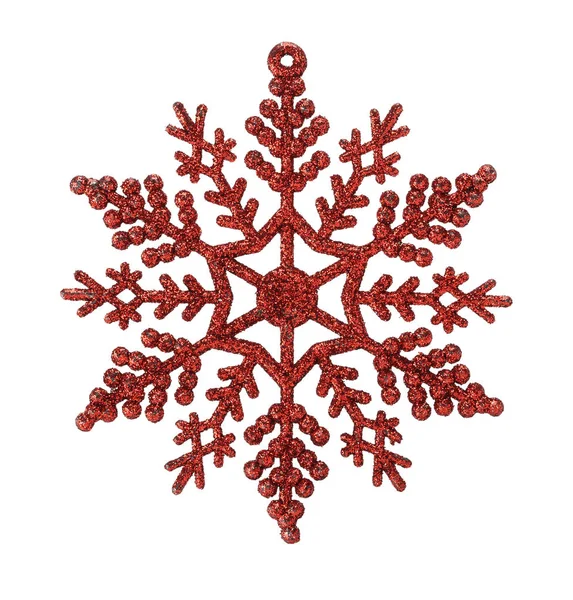 Red Snow Flake Kerst Ornament Geïsoleerd Witte Achtergrond — Stockfoto