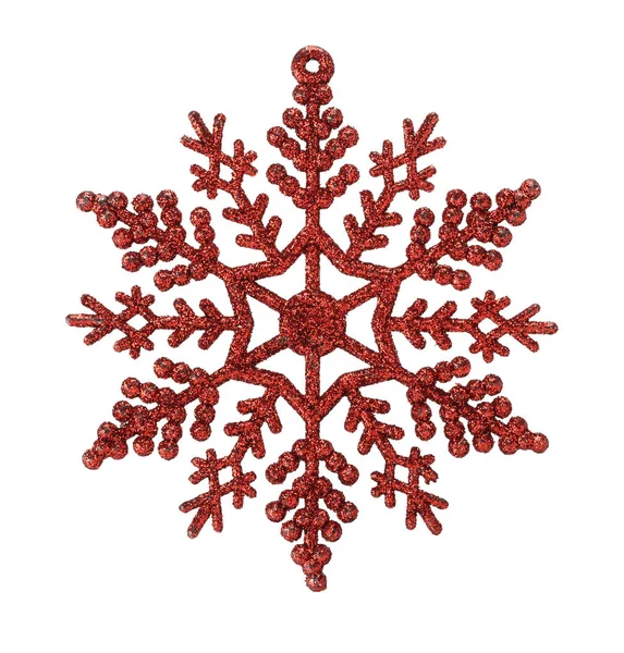 Red Snow Flake Christmas Ornament Isolated White Background — Stock Photo, Image