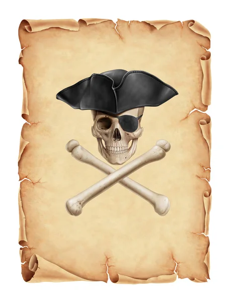 Pirate Skull Old Paper Illustration Digital Painting — Stock Photo, Image
