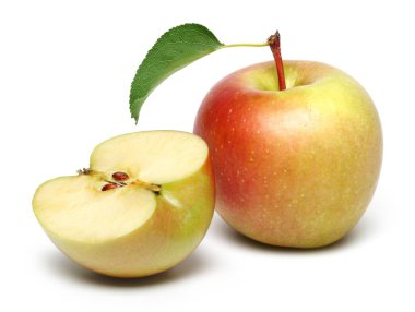 Beyaz arka plan üzerinde izole sarı kırmızı elma. Stüdyo vurdu.