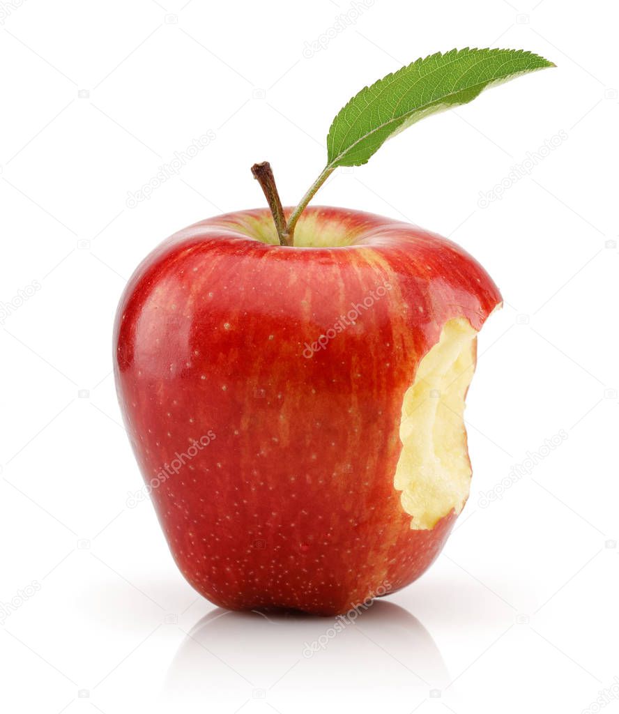 Bitten red apple isolated on white background. Studio shot