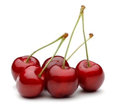 Olgun kırmızı kiraz ile izole üzerinde beyaz arka plan takip ediyor