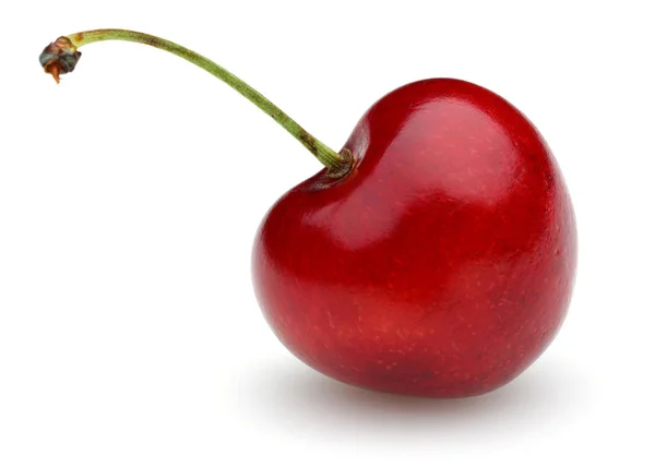 Zralé Červené Cherry Stonku Izolované Bílém Pozadí — Stock fotografie
