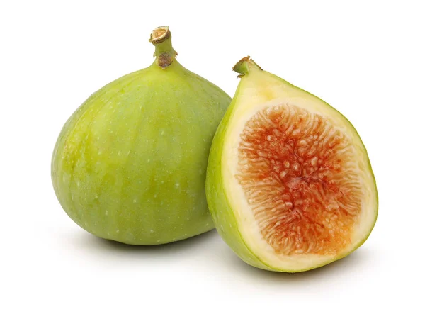 Frutas Frescas Figo Verde Fatia Isolada Sobre Fundo Branco — Fotografia de Stock
