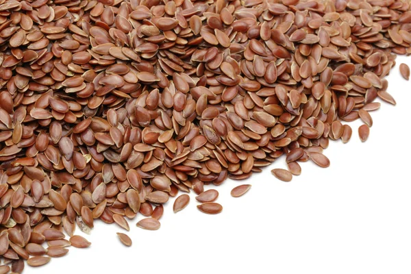 Heap Flax Seeds White Background Macro Shot — Stock Photo, Image