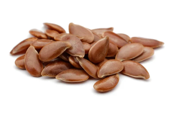 Heap Flax Seeds Isolated White Background Macro Shot — Stock Photo, Image