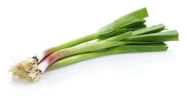 Čerstvý Zelený Česnek Izolovaných Bílém Pozadí — Stock fotografie