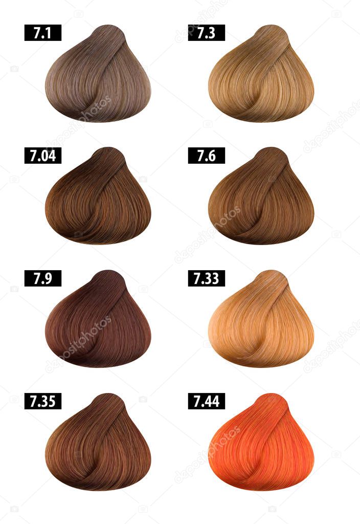 Haircolor and Hair dye, colours chart, colour numbers 7
