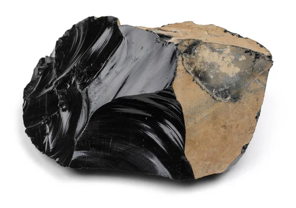 Zwarte Obsidiaan Stuk Geïsoleerd Witte Achtergrond — Stockfoto