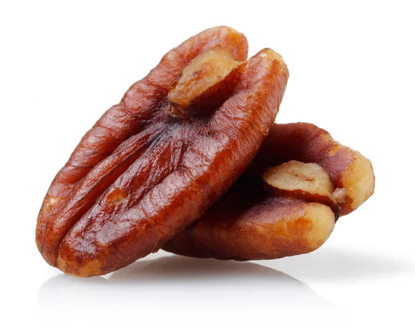 Peeled Prăjit Piuliță Pecan Izolat Fundal Alb — Fotografie, imagine de stoc