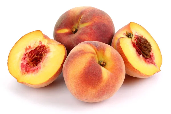 Fresh Peaches Halved Isolated White Background Stock Image