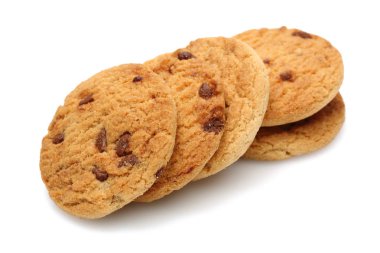  Çikolatalı kurabiye, bisküvi beyaz arka plan üzerinde izole