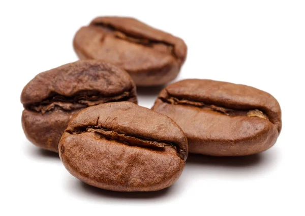 Roasted Coffee Beans Isolated White Background Macro Shot — Stock Photo, Image