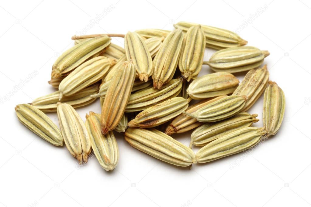 Dried fennel seeds isolated on white background