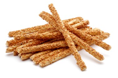 Beyaz arka plan üzerinde izole susamlı çubuk kraker