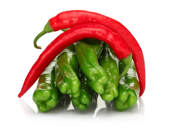 Fresh Green Red Pepper Isolated White Background — Stock Photo, Image