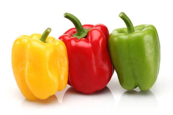 Yellow Red Green Bell Peppers Isolated White Background — Stock Photo, Image