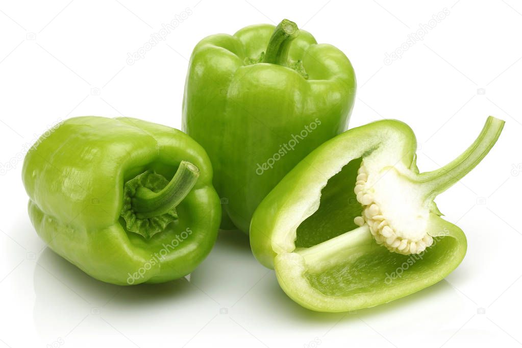 Green bell peppers isolated on white background