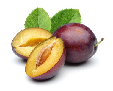 Beyaz arka plan üzerinde izole yaprak Damson Erik