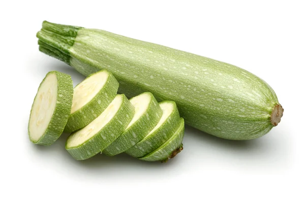 Calabacín Verde Con Rodajas Aisladas Sobre Fondo Blanco —  Fotos de Stock