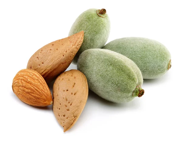 Fresh almonds isolated on white — Stock Photo, Image