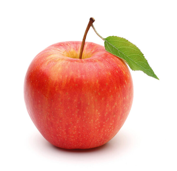 Single gala apple with leaf isolated