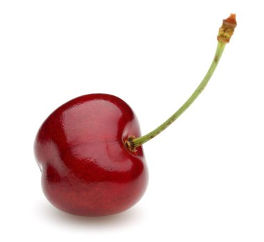 Olgun kırmızı kiraz sapı izole ile