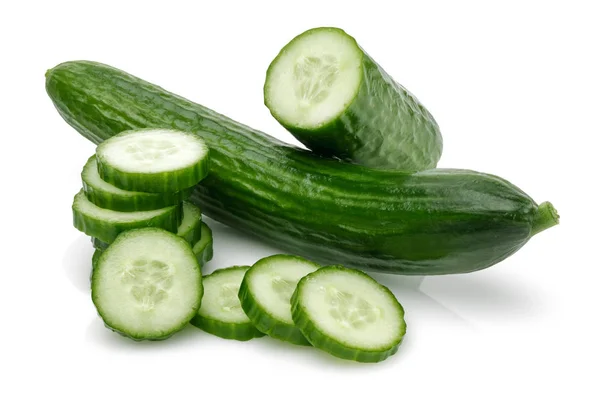 Fresh cucumber with slices isolated on white — Stock Photo, Image