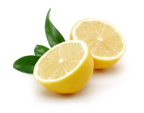 Fresh lemon fruits with leaves isolated on white — Stock Photo, Image