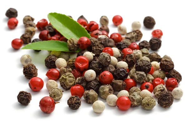 Heap of colourful peppercorn isolated on white — Stock Photo, Image