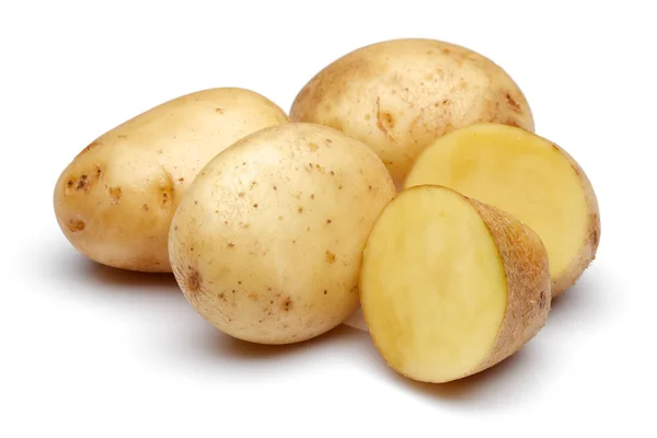 Fresh potatoes with slices isolated on white — Stock Photo, Image