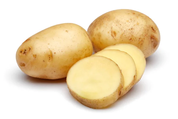 Fresh potatoes with slices isolated on white — Stock Photo, Image