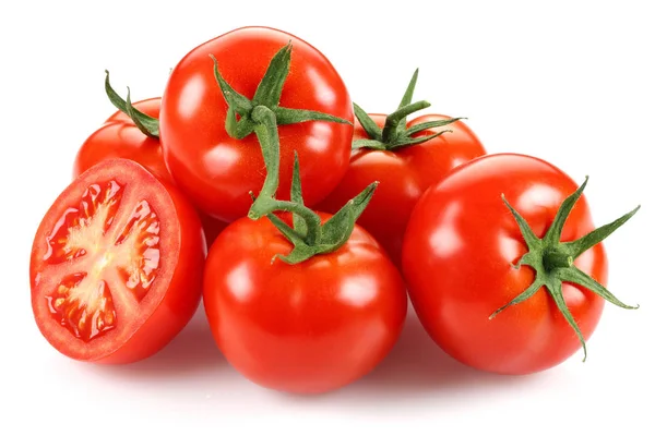白で隔離された全体と半分のトマト — ストック写真