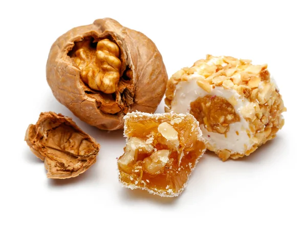 Turkish delight with walnut isolated on white — Stock Photo, Image