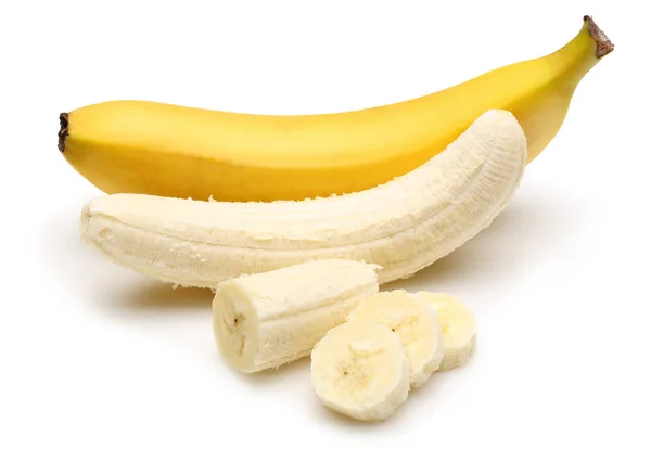 Zralé banánové plátky izolované na bílém — Stock fotografie