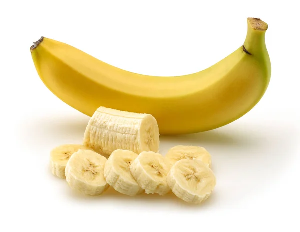 Ripe banana slices isolated on white