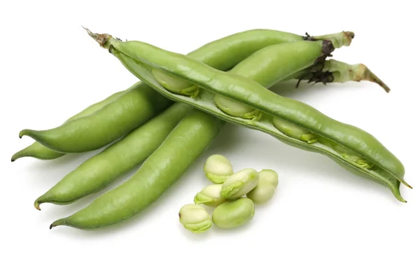 Fresh green broad bean isolated on white — Stock Photo, Image